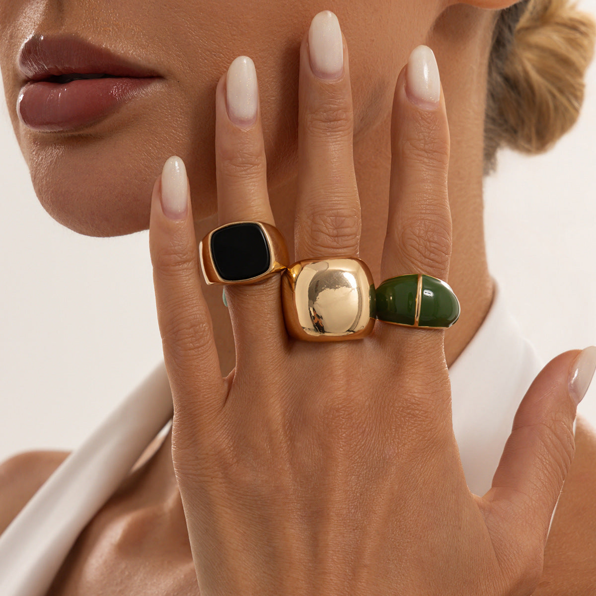 Minimalist Punk Geometric Round Zinc Alloy Drip Oil Plated Ring for Women