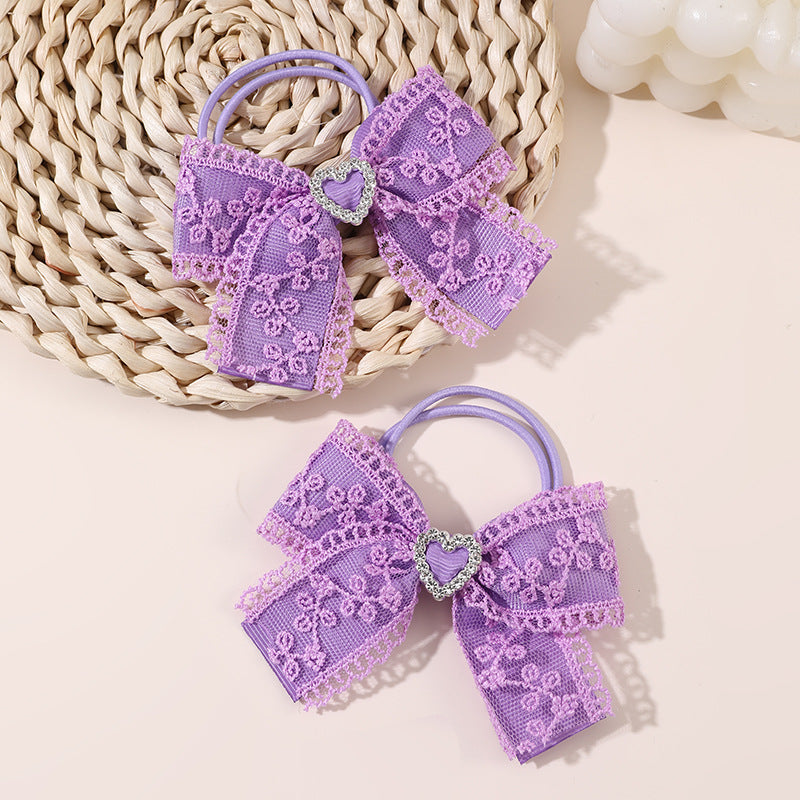 Natural Style Bow-Shaped Hair Clip for Girls with Ruffled and Mesh Details Made of Polyester Duckbill Clip