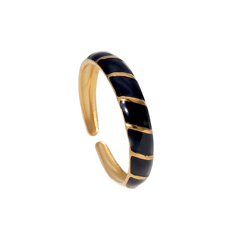 Anello geometrico regolabile in acciaio inossidabile da donna stile vintage, con finitura placcata e design dalle linee pulite
