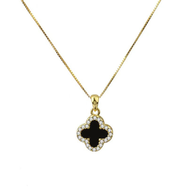 Elegante collana con ciondolo a quadrifoglio da donna in acciaio al titanio con placcatura in oro e design a conchiglia a doppio lato