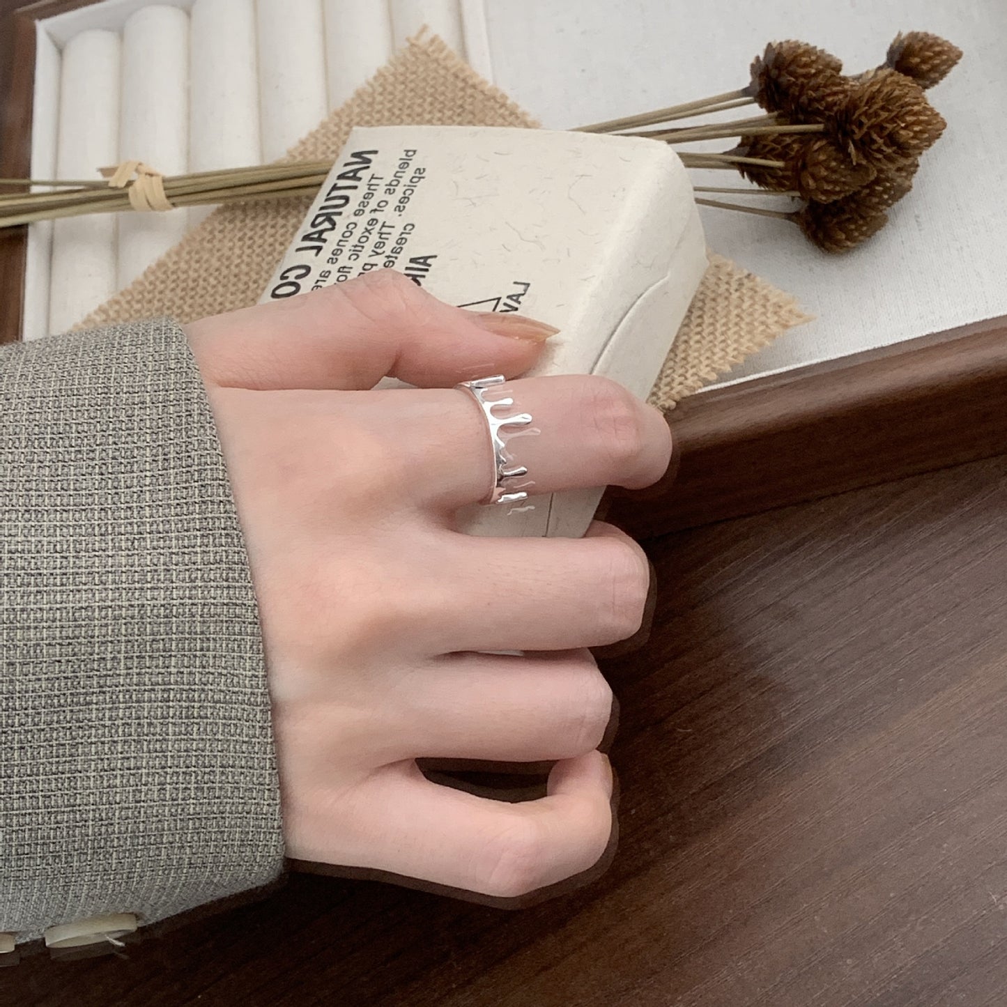 Anello a goccia placcato in argento sterling 925 minimalista da donna