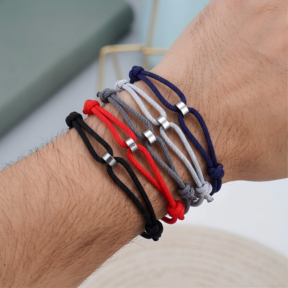 Handmade Geometric Round Stainless Steel Sliding Adjustable Rope Bracelet