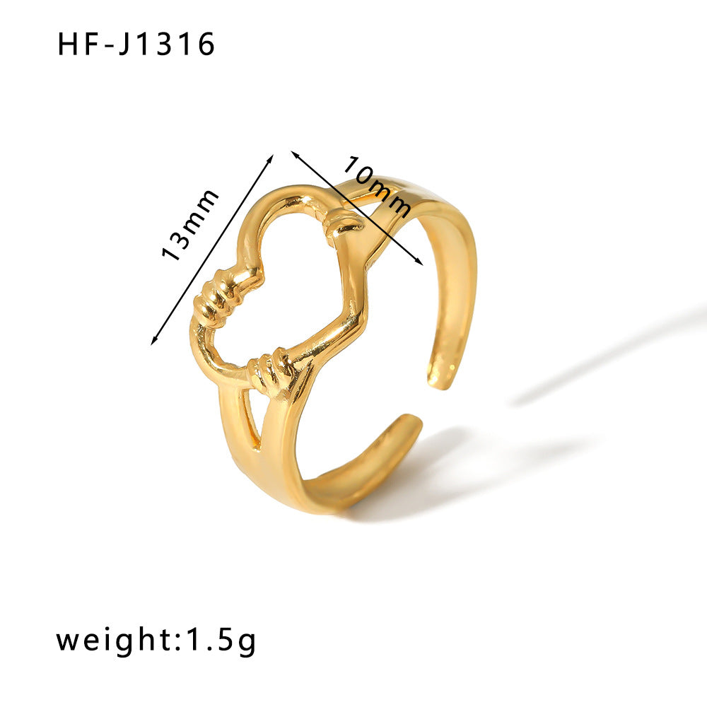 Anello Aperto Minimalista in Acciaio Inossidabile da Donna con Forma Geometrica e Finitura Placcata in Oro 18K Sottovuoto
