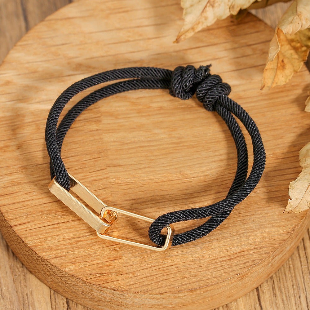 Hip-hop Mixed Materials Plated Adjustable Double Ring Braided Bracelet