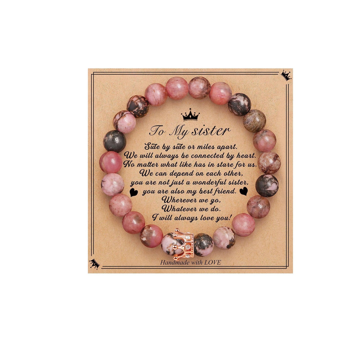 Elegant Crown Brass Bracelet with Natural Agate and Rhodochrosite Beads for Women