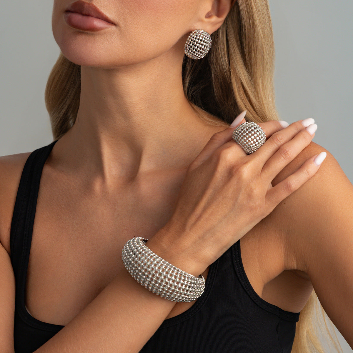 Vintage Geometric Hollow Weave Open Cuff Bracelet Zinc Alloy Plated Wide Bangle