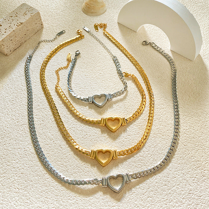 Minimalist Gold Plated Titanium Steel Heart Necklace Unisex Hollow Design