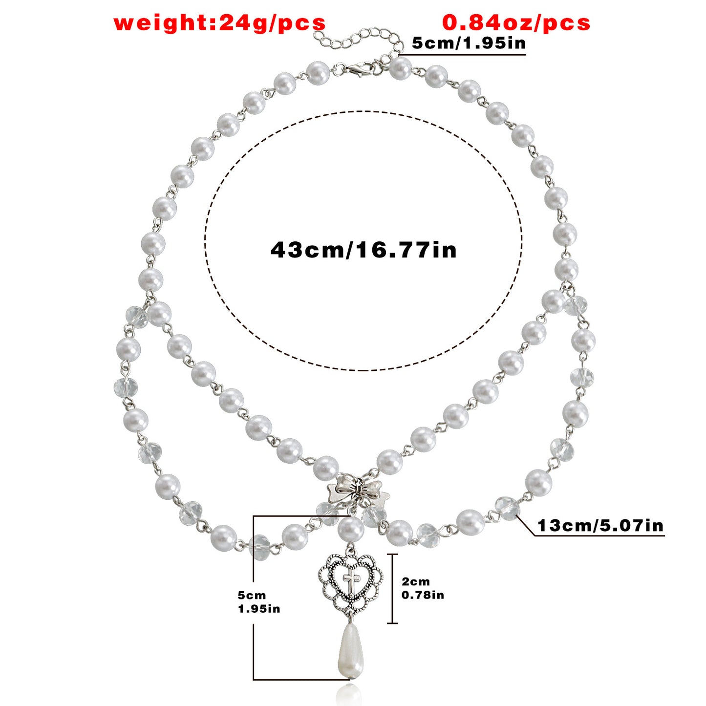 Minimalist Double-Layer Heart Cross Pendant Necklace for Women with Alloy Construction and Electroplated Finish