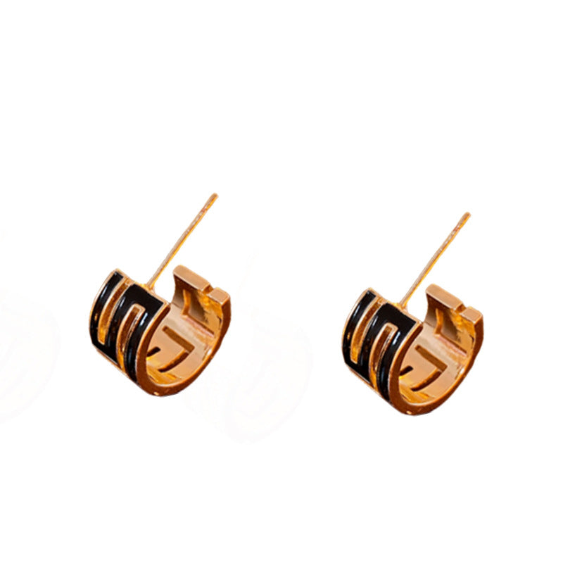 Asymmetrical C-Shaped Gold-Plated Alloy Earrings with 925 Silver Posts for Women, Minimalist Letter Design Fashion Ear Studs