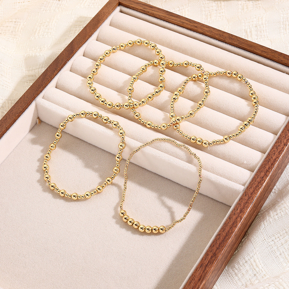 Bohemian 18K Gold Plated Geometric Copper Bead Stretch Bracelet for Women