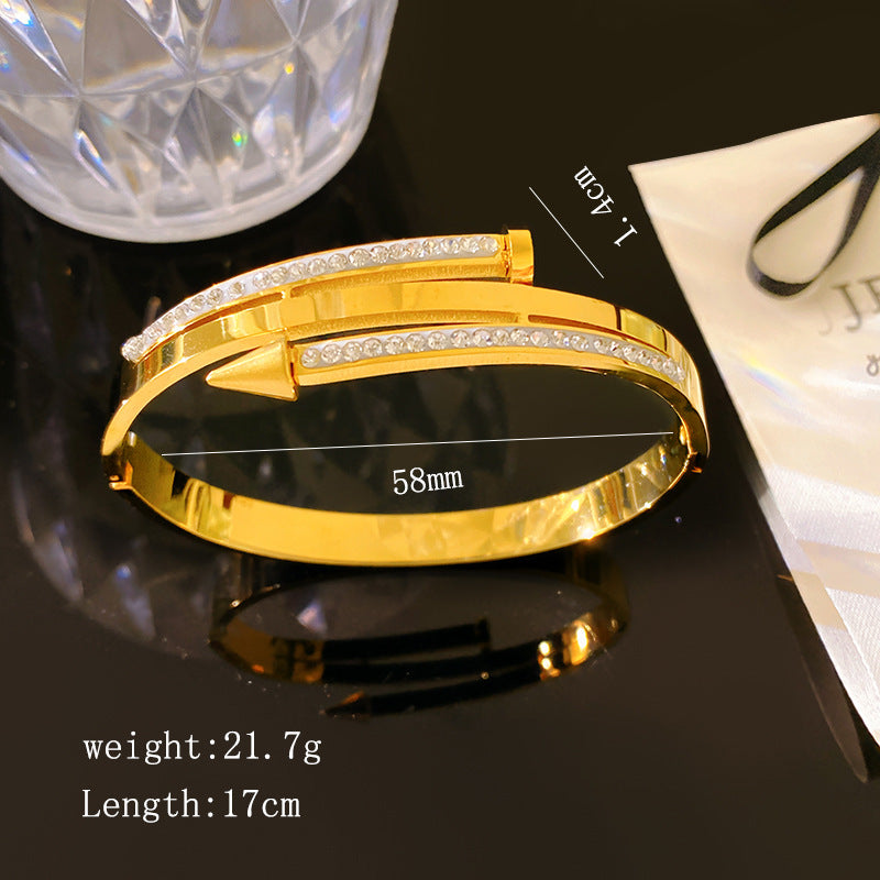 Vintage Full Cubic Zirconia Nail Bracelet Titanium Steel Plated Fashion Jewelry