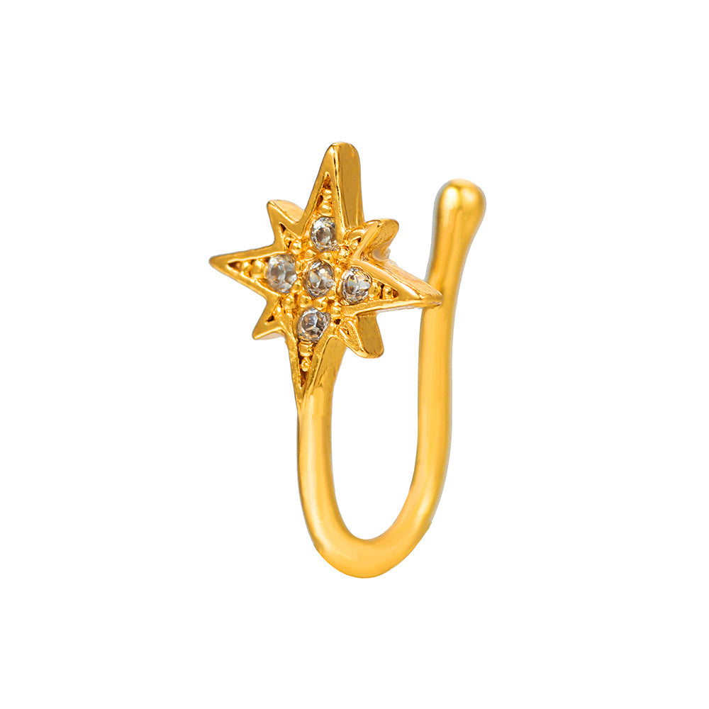 Minimalist Star Geometric Brass Cubic Zirconia Fake Nose Ring for Women