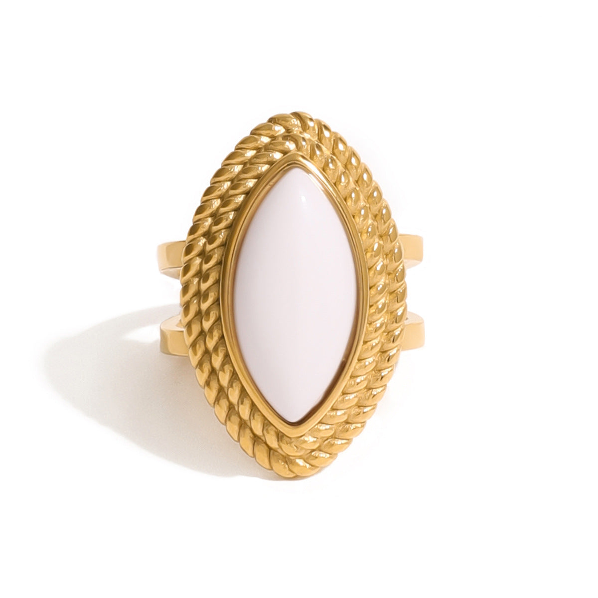 Anello da donna ovale in acciaio inossidabile placcato oro 18K vintage con agata geometrica