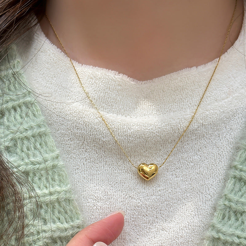 Minimalist 18K Gold Plated 3D Heart Titanium Steel Necklace for Unisex