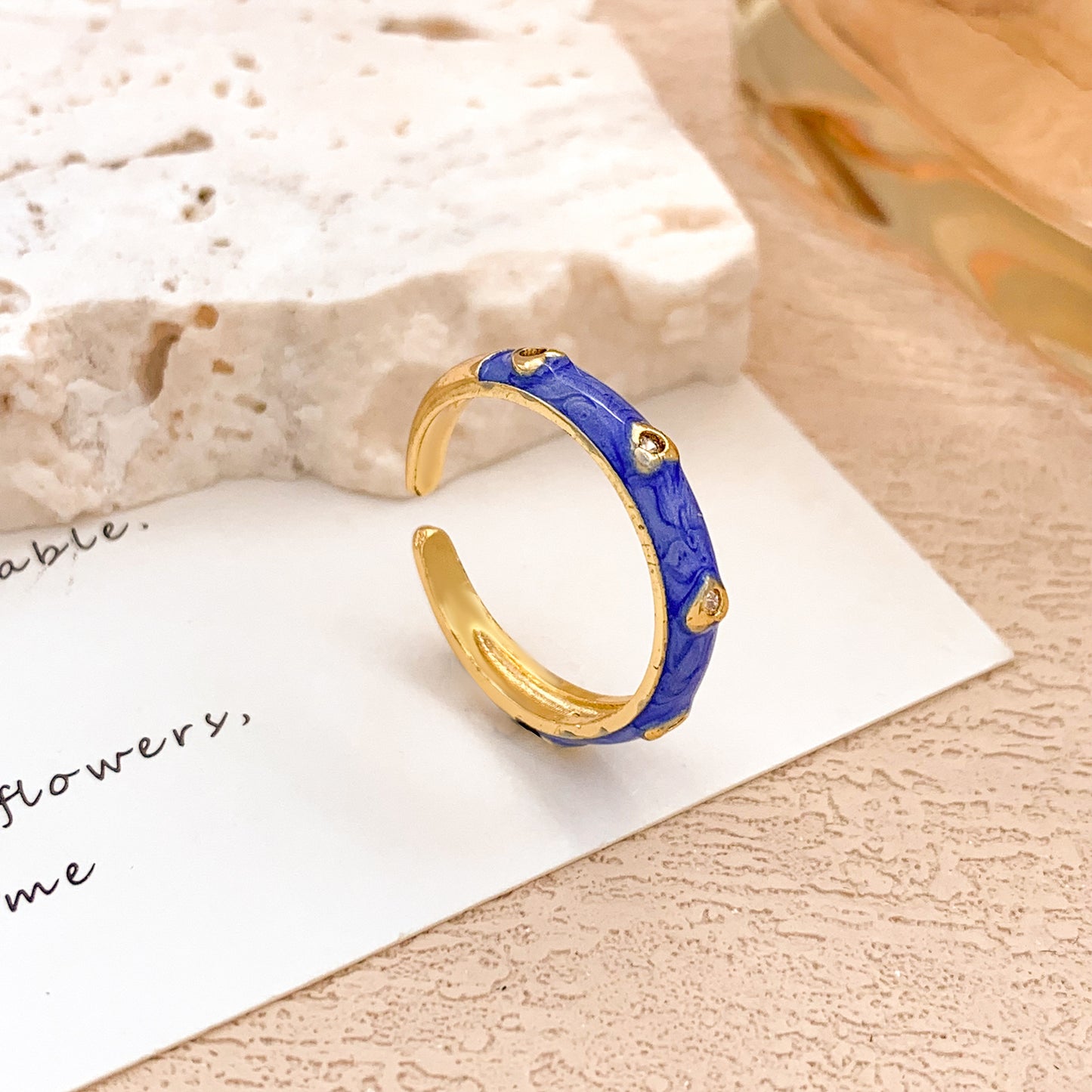 Sweet Polka Dot Round Oval Alloy Drip Oil Plated Ring for Women
