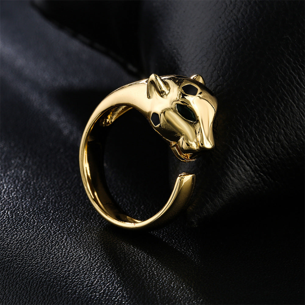 Personalized 18K Gold Plated Brass Micro-Inlay Cubic Zirconia Leopard Ring for Women