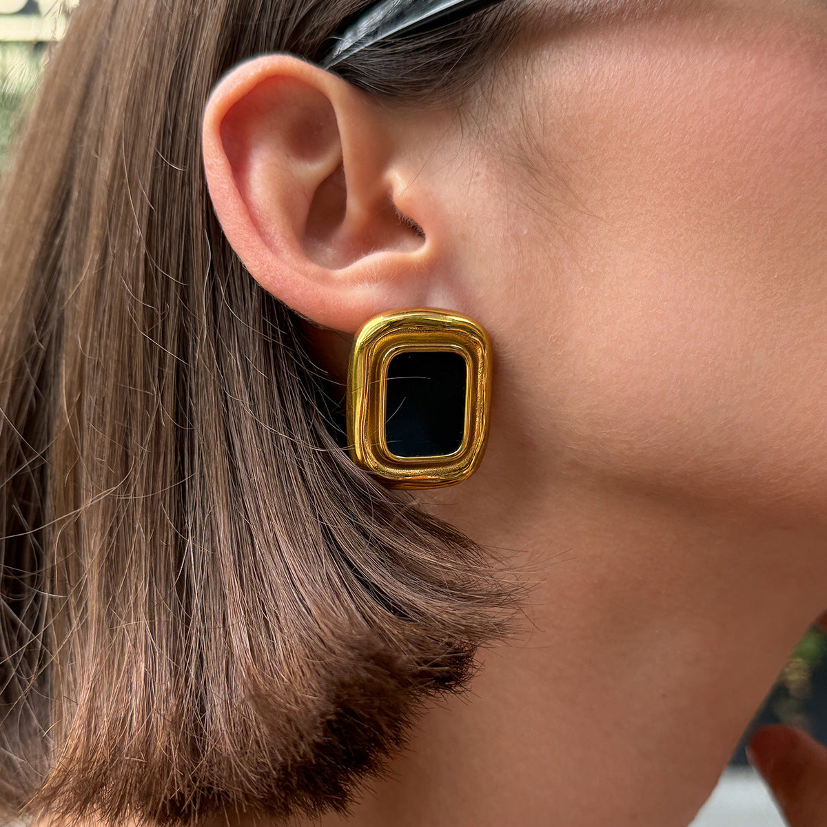 Vintage Business Square Geometric Stainless Steel PVD 18K Gold Plated Earrings for Women