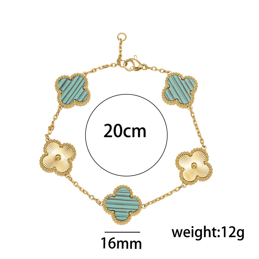 Bracciale Minimalista a Trifoglio in Acciaio Inossidabile Placcato Oro 18K da Donna e Uomo