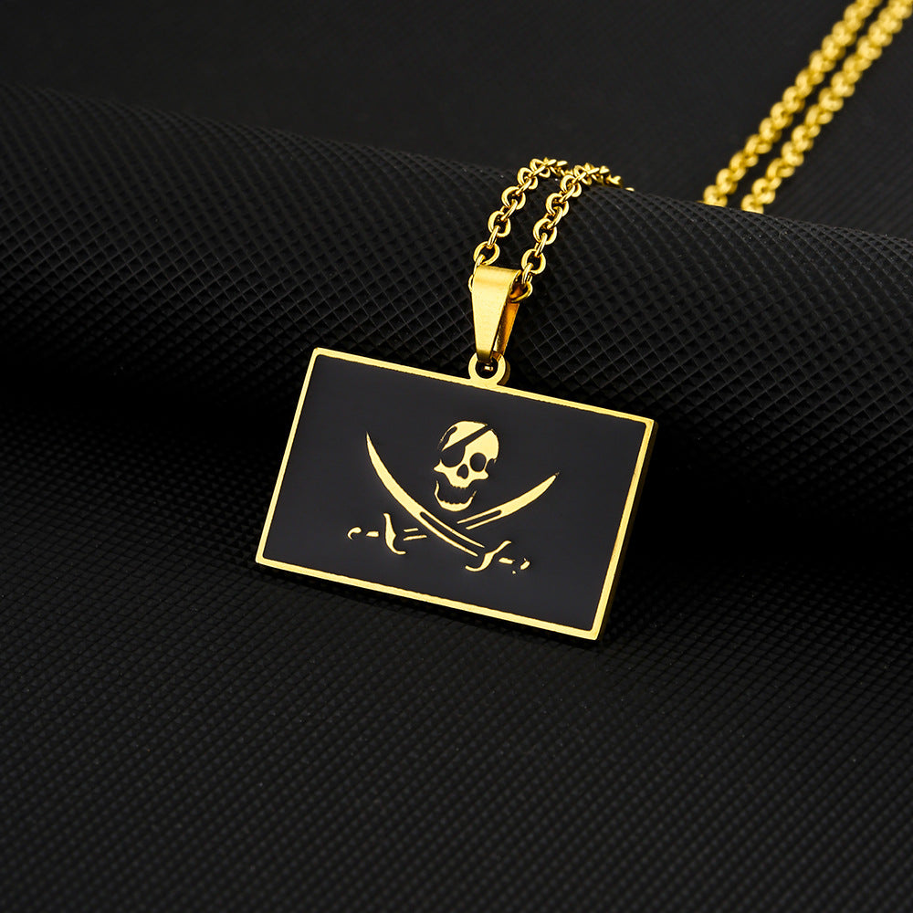 Collana con ciondolo simbolo pirata geometrico Dark Academia in acciaio inossidabile 304 placcato sottovuoto per layering o come catena per maglione, unisex