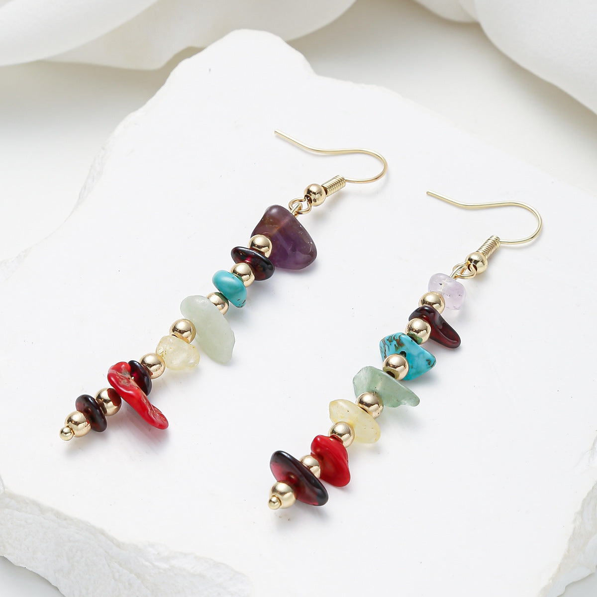 Fashion OL Geometric Alloy Stud Earrings with Micro-Pave Setting of Colorful Natural Stones