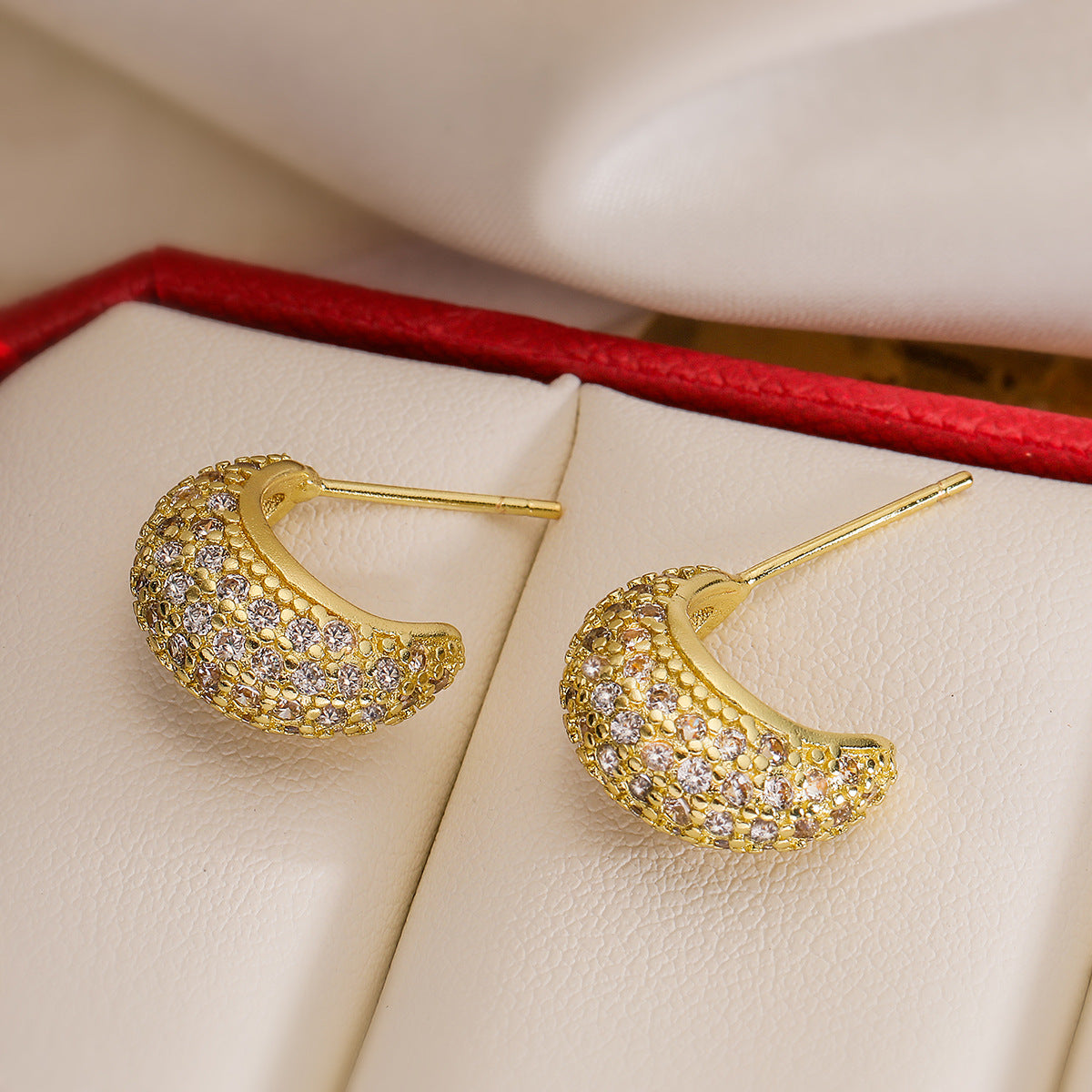 Minimalist Geometric Stud Earrings for Women with Copper Base and 18K Gold Plating, Micro-Paved Zircon Accent
