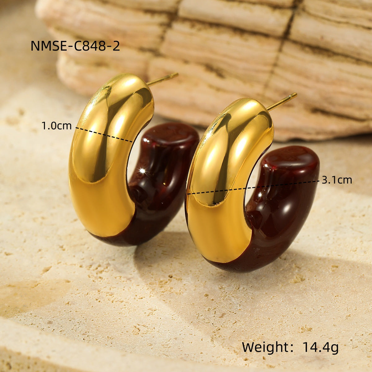Pendientes de esmalte en forma de C de estilo vintage en acero inoxidable chapado en oro de 18 quilates para mujer