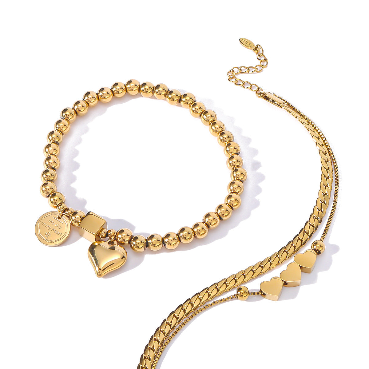 Minimalist French-Style Round Geometric Titanium Steel Bracelet with Rhinestone Inlay and Polished Finish for Women