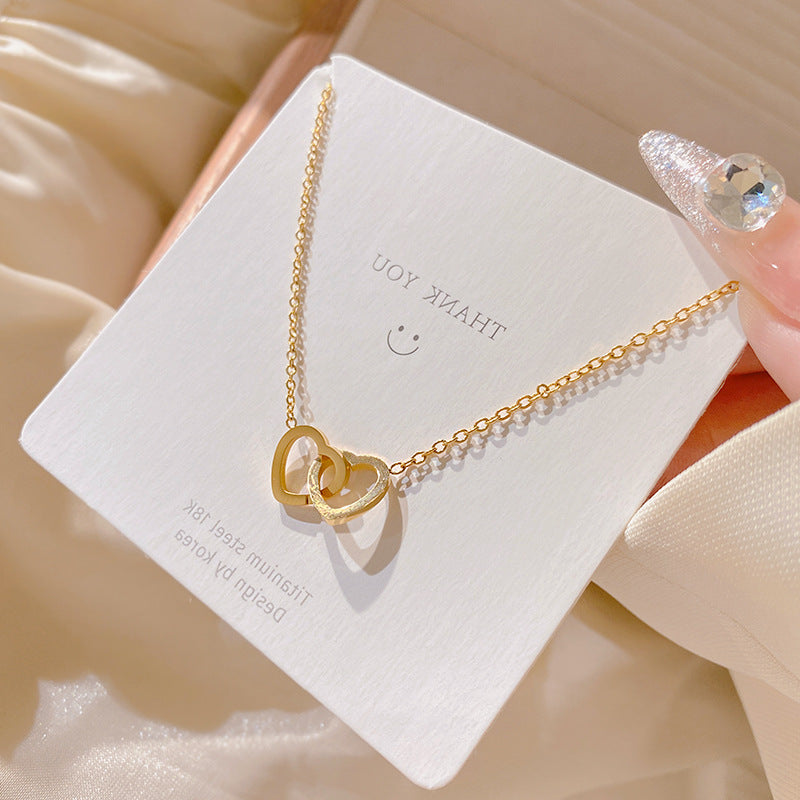 Double Heart Titanium Steel Plated Necklace Unisex