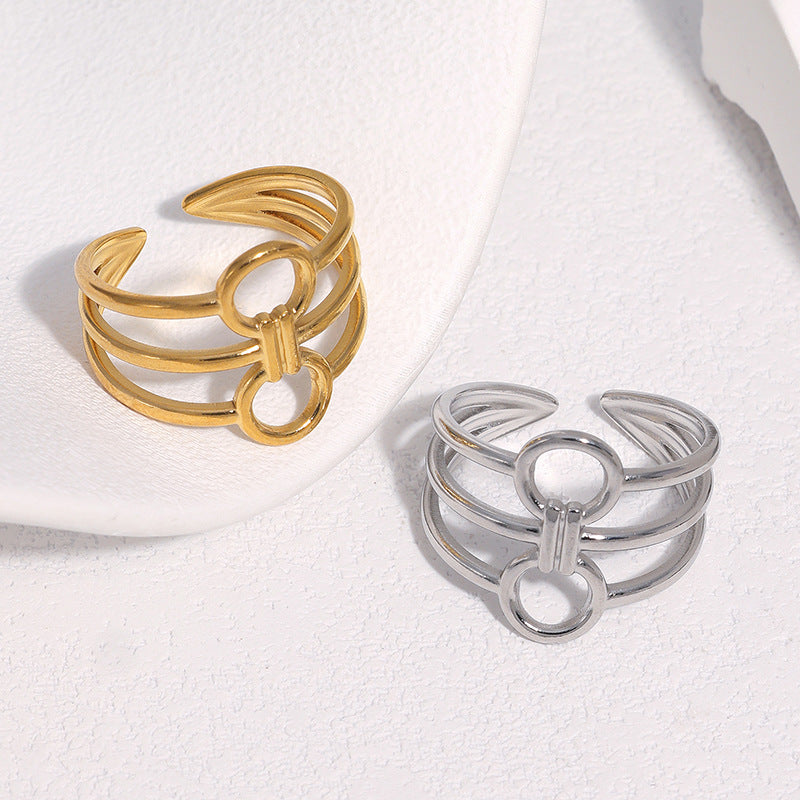 Minimalist Geometric Round Stainless Steel Plated Adjustable Ring for Women