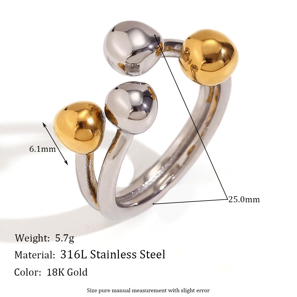 Creative Geometric Stainless Steel Ring with 18K Gold Plating and Floral Heart Design for Women