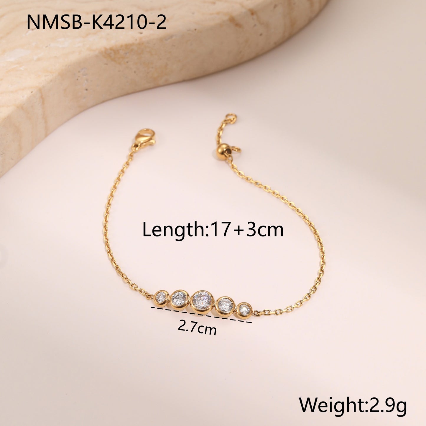 Fashionable Heart-Shaped Zirconia-Set Stainless Steel Bracelet with 18K Gold Plating for Women