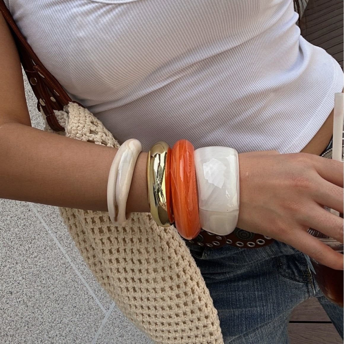 Exaggerated Streetwear Geometric Drip Oil Acrylic Bracelet with Semi-Transparent Orange Gradient