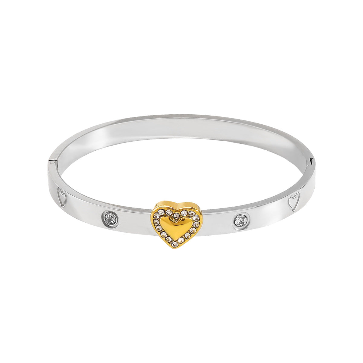 Bracciale alla moda con fiocco e strass a forma di cuore in acciaio inossidabile placcato oro 14K da donna