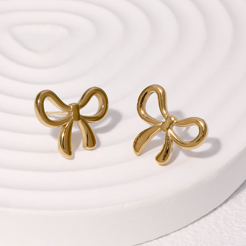 Pendientes de Acero Inoxidable en Forma de Lazo, con Baño, Estilo Minimalista para Mujer