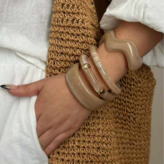 Vintage Geometric Drip Oil Acrylic Beaded Curved Tube Stacking Bracelet Set