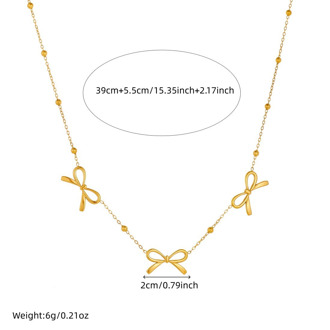 Gold Plated Hollow Bow Knot Stainless Steel Ball Chain Necklace for Women