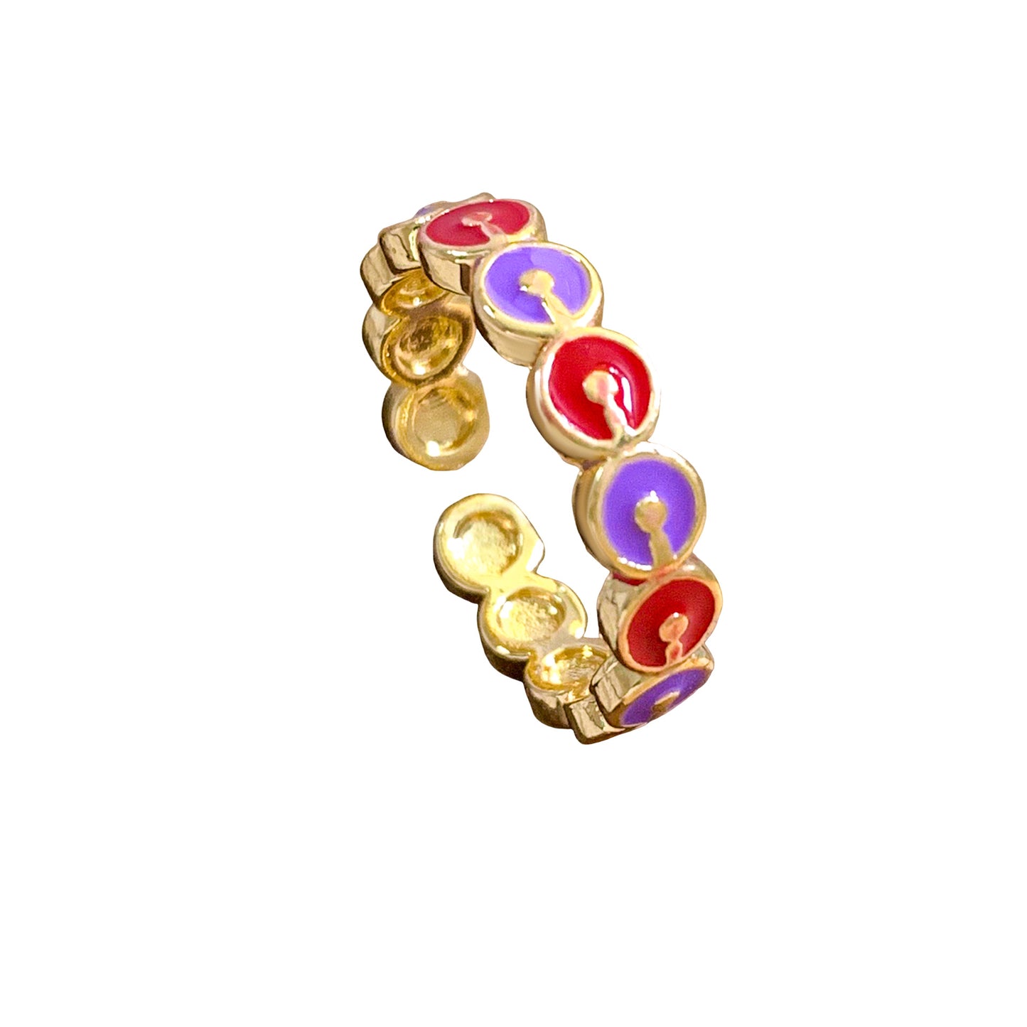 Anello da donna smaltato a pois geometrici, placcato oro, dolce e minimalista