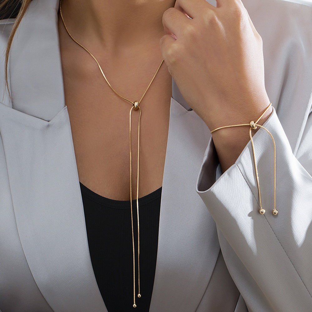 Minimalist Square Brass Plated Cable Chain Necklace with Tassel Adjustable