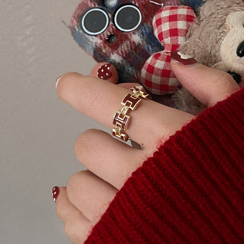 Anillo abierto con la letra H de cobre chapado en oro, estilo vintage, para mujer, con acabado esmaltado y diseño de tipografía minimalista