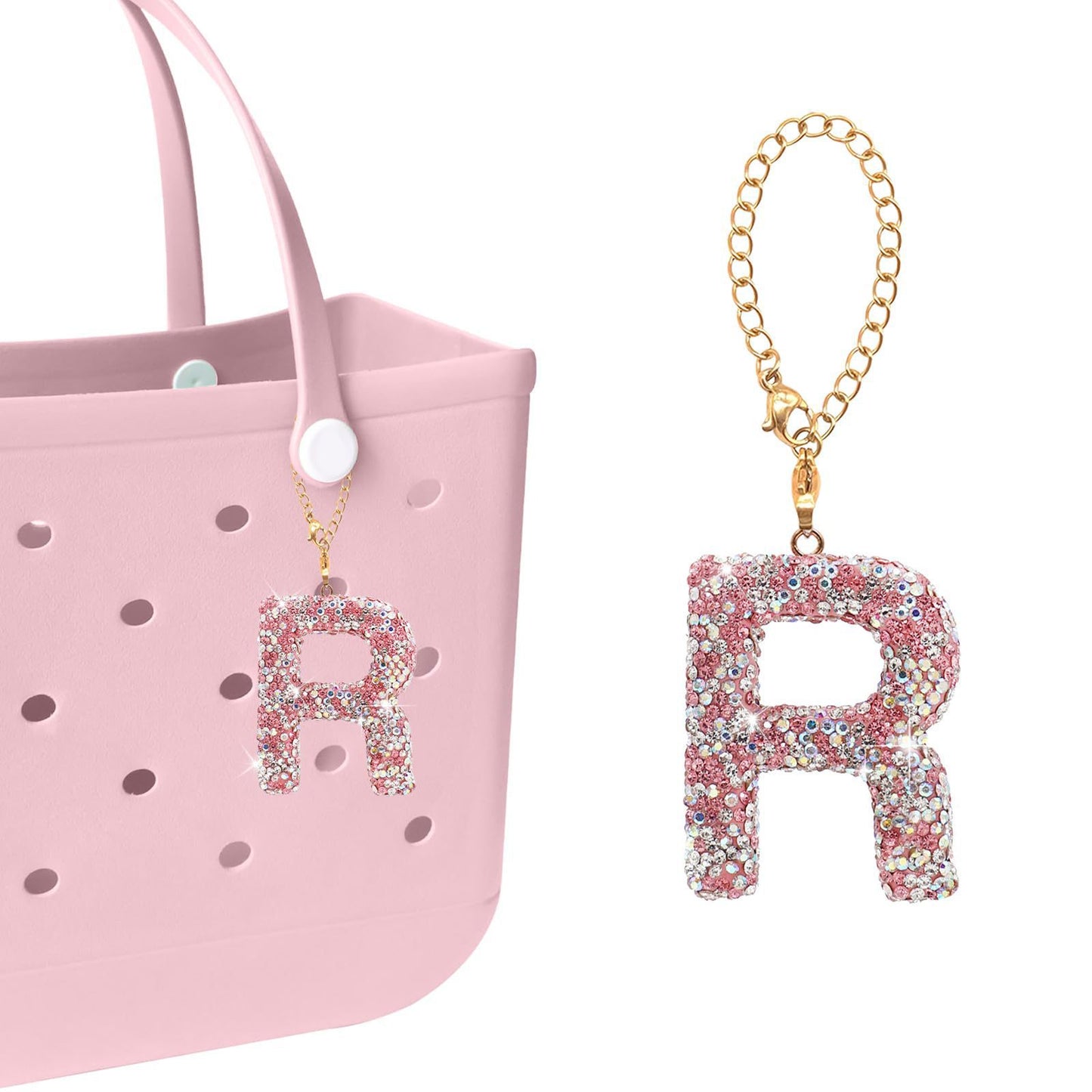 Minimalist Rhinestone Inlay Letter Backpack Charm with Gold Chain