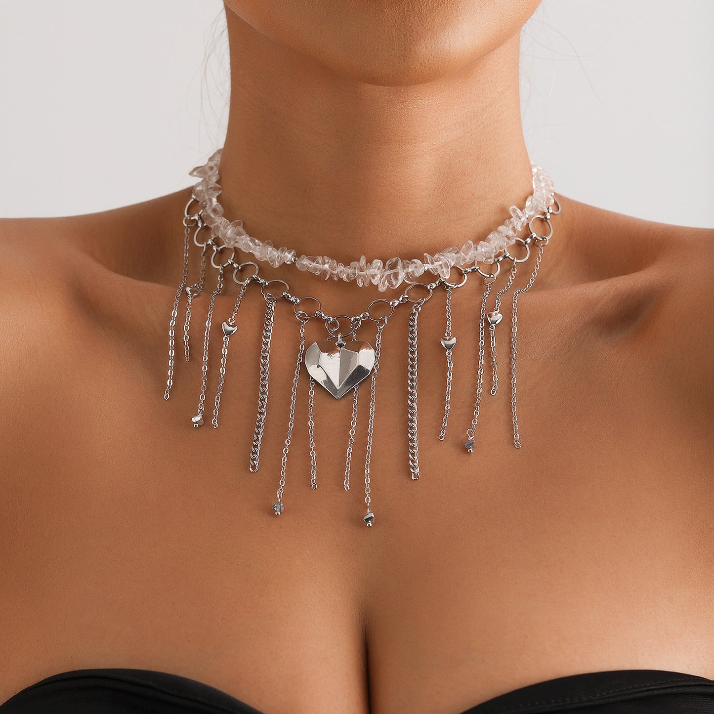 Sweet and Edgy Heart-Shaped Geometric Pendant Necklace in Alloy with Plated Finish for Women