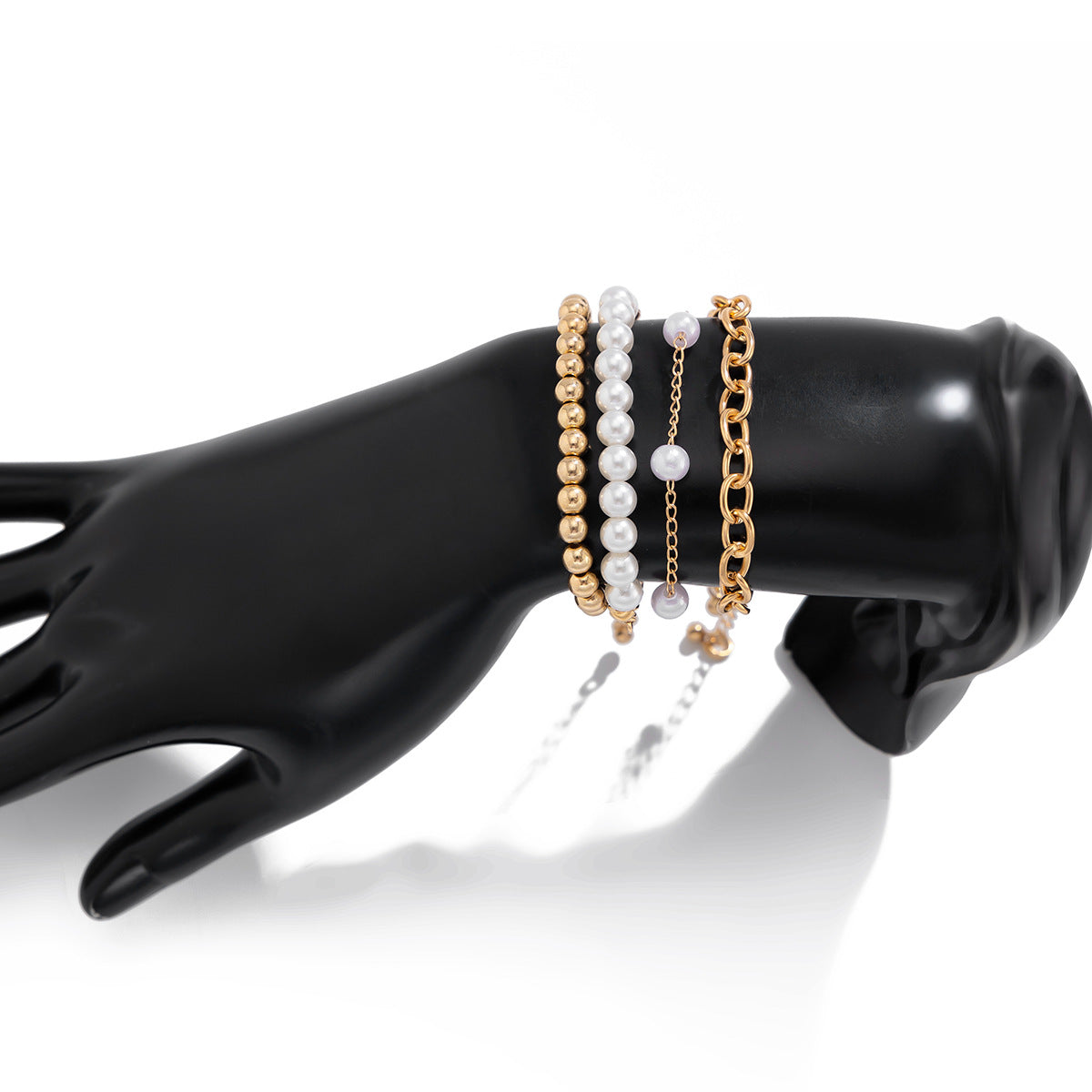 Set di bracciali da donna Ins Style geometrici e con perle a più strati, con dettagli a catena