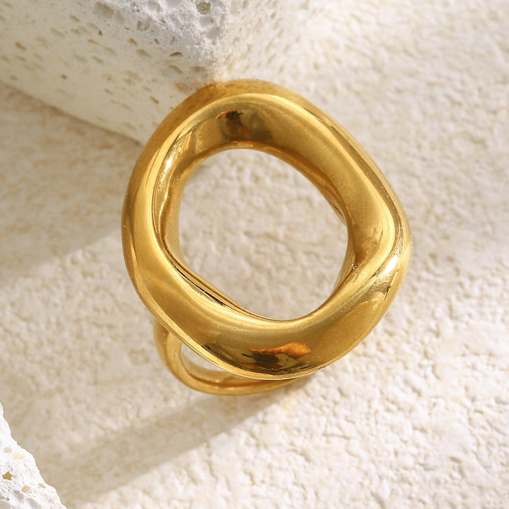 Anello da donna minimalista geometrico vuoto in acciaio inossidabile placcato oro 18 carati