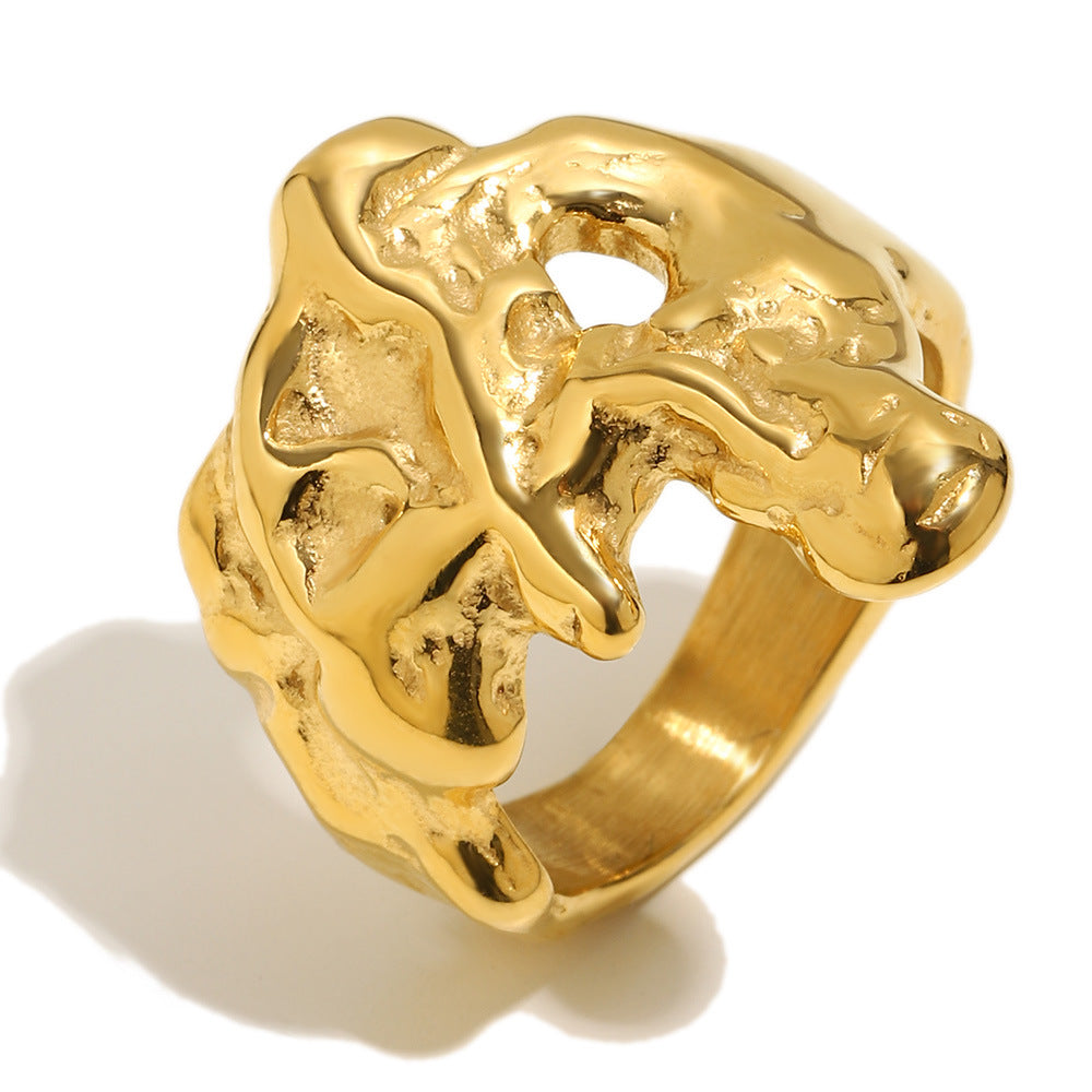 Anello da donna in acciaio inossidabile placcato oro 18K geometrico vintage