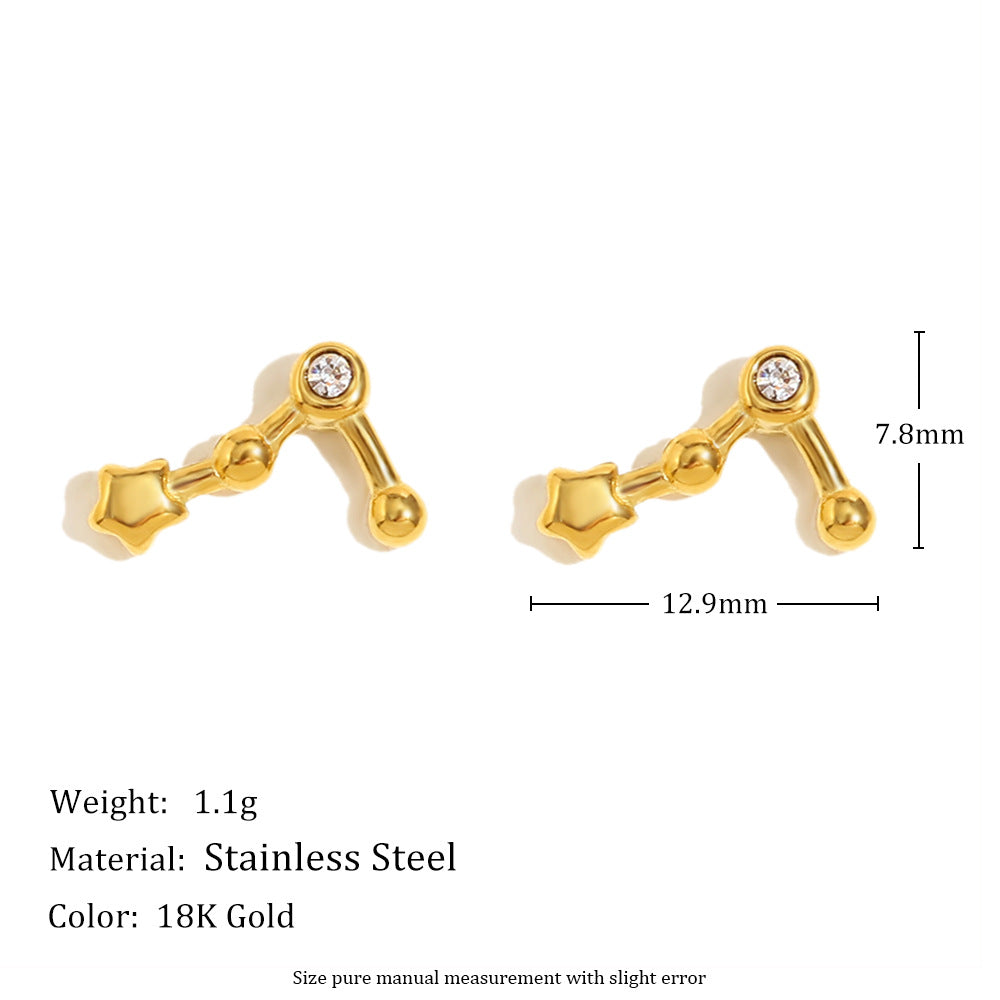 Pendientes de Constelaciones del Zodíaco de Moda en Acero Inoxidable con Baño de Oro de 18K y Detalles de Pedrería