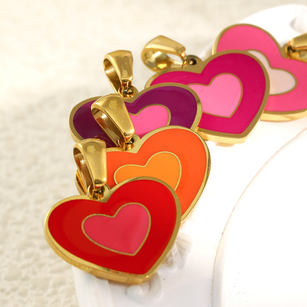 Sweet Heart Shape Stainless Steel Drip Oil 18K Gold Plated Charm Bar