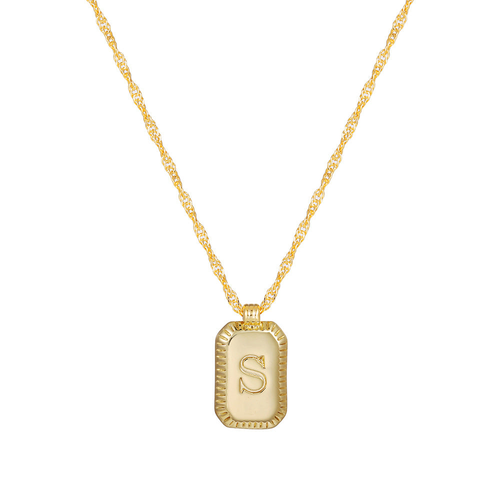 Sweet Gold Plated Brass Letter Geometric Titanium Steel Pendant Necklace for Women
