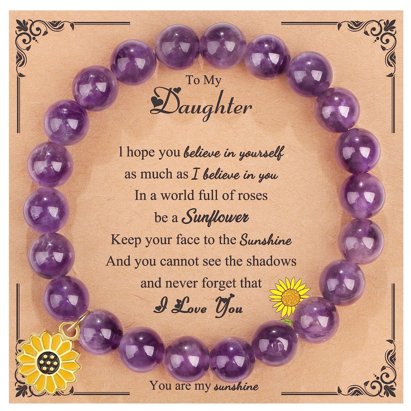 Sweet Floral Sunflower Gemstone Charm Bracelet for Women