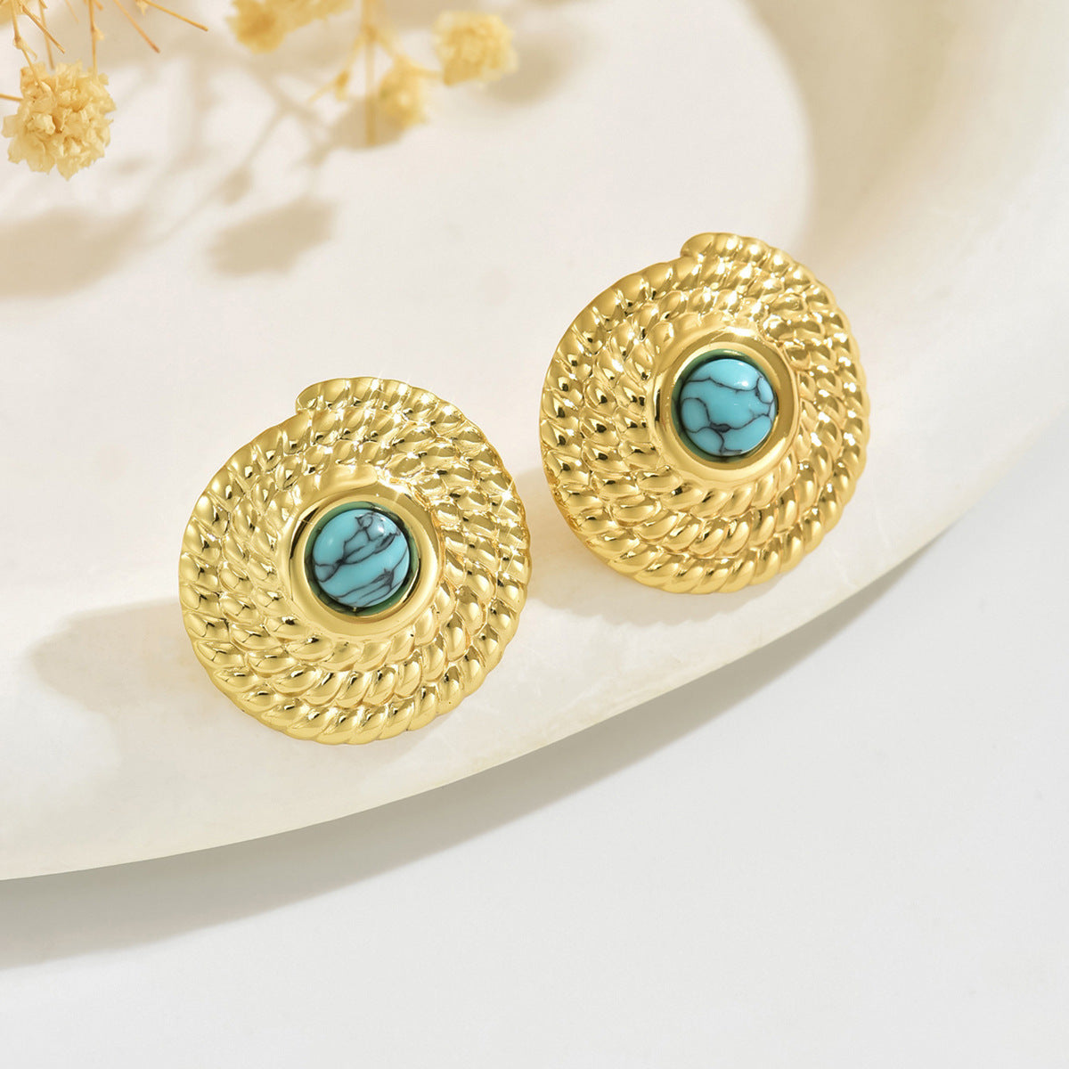 Orecchini a perno da donna in acciaio inossidabile con motivo geometrico vintage e filettatura circolare