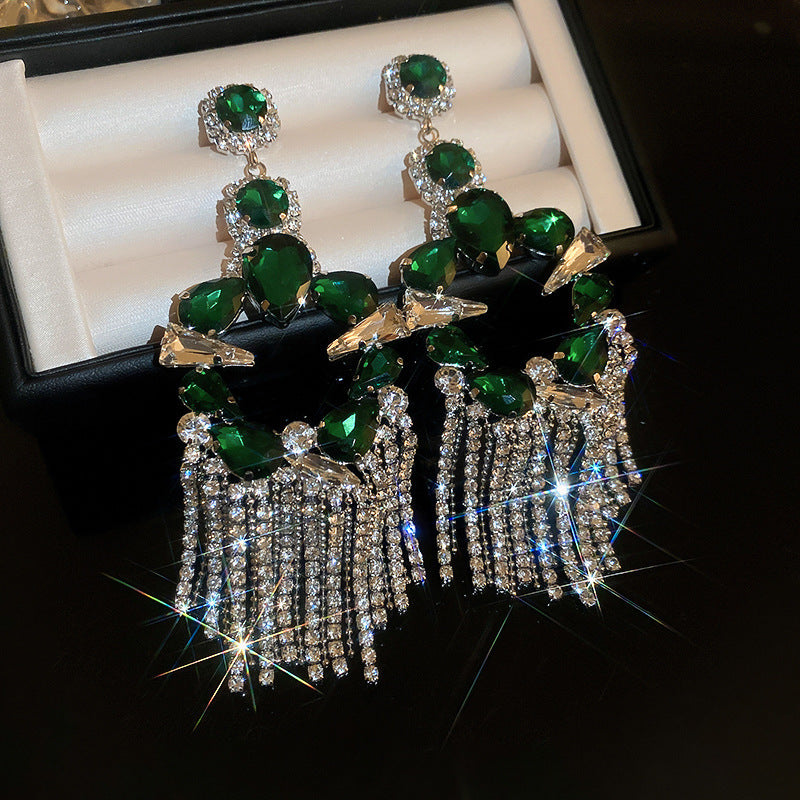 Vintage Green Rhinestone Butterfly Pearl Earrings with Stainless Steel Posts for Women